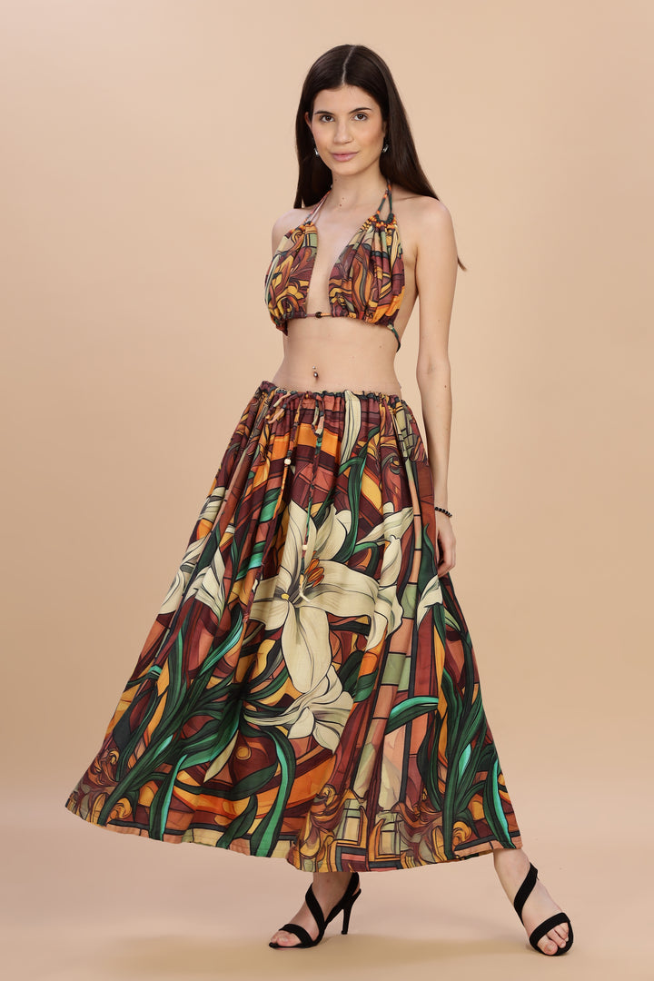 LILIARE CO-ORD SET (RUCHED BIKINI TOP & LONG SKIRT)